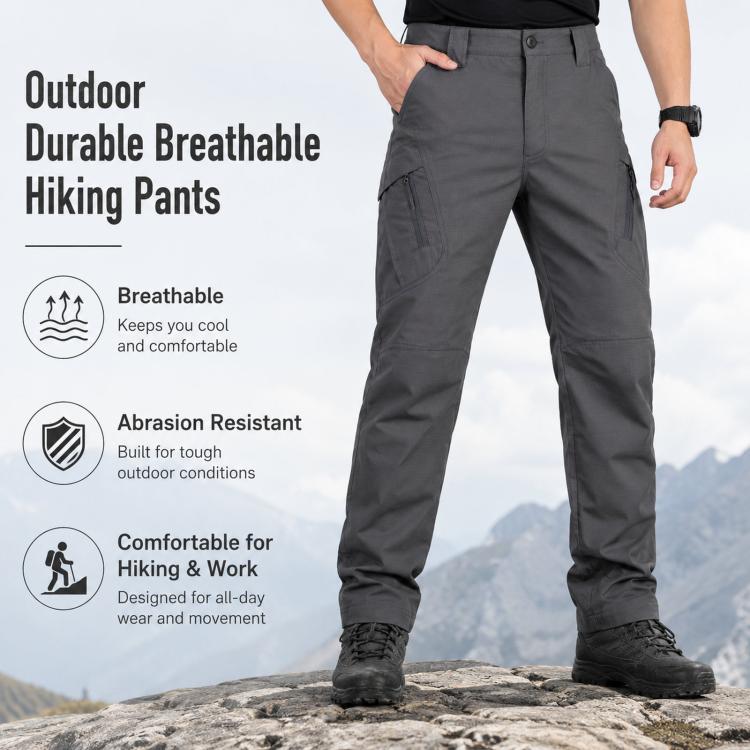 Outdoor Durable Breathable Hiking Long Pants For Men, L, XL, XXL