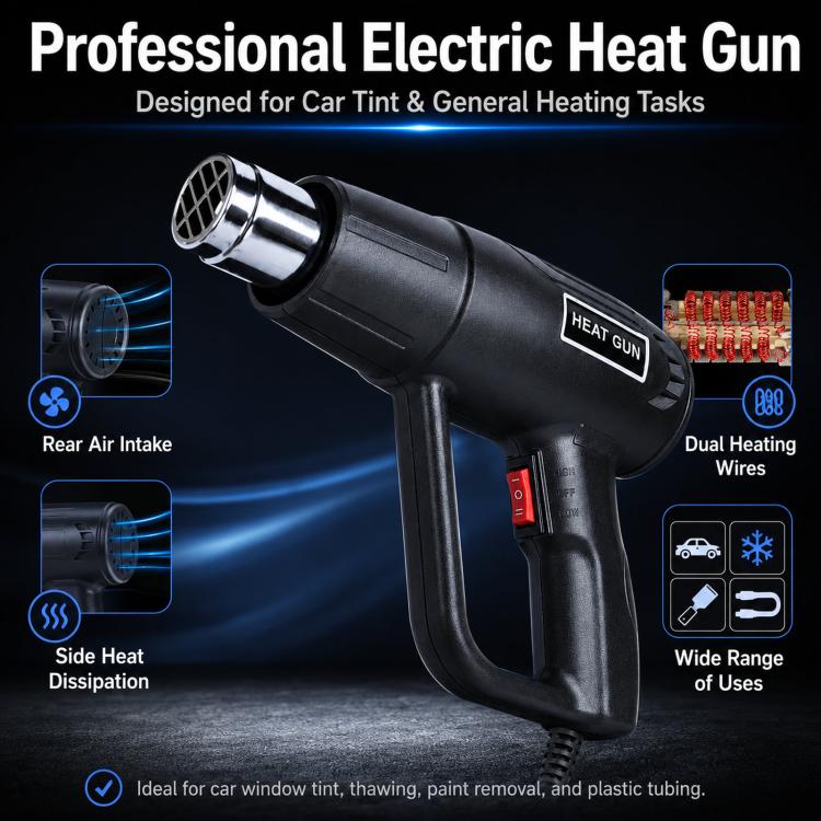 Black electric heat gun with metal nozzle and dual heating wire design