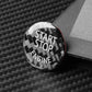 Round engine start/stop sticker on carbon-fiber surface, black START STOP ENGINE