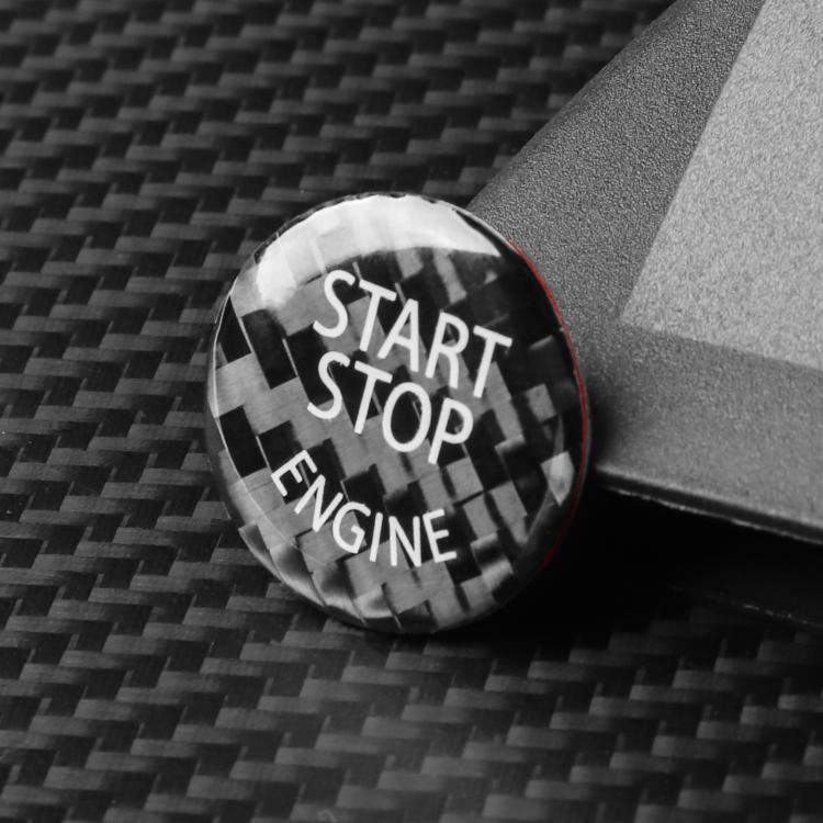 Round engine start/stop sticker on carbon-fiber surface, black START STOP ENGINE