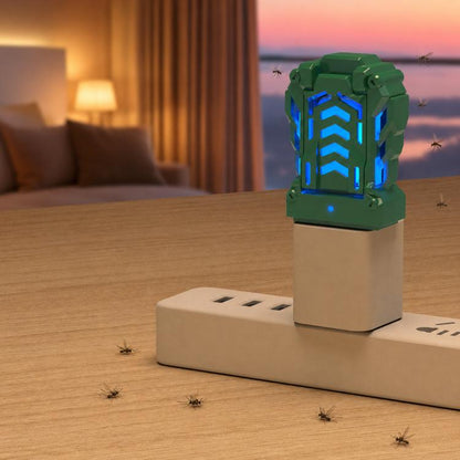 Green portable USB heated mosquito repellent device on a power strip