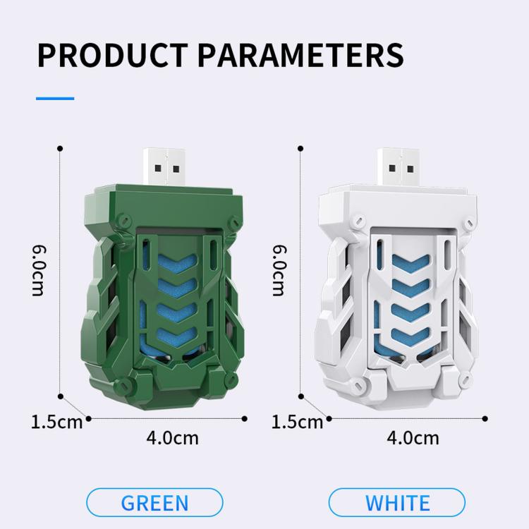 USB heated mosquito repellent device size chart for green and white