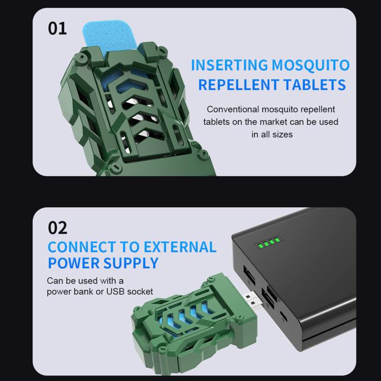 Green USB heated mosquito repellent device with insertable tablet opening