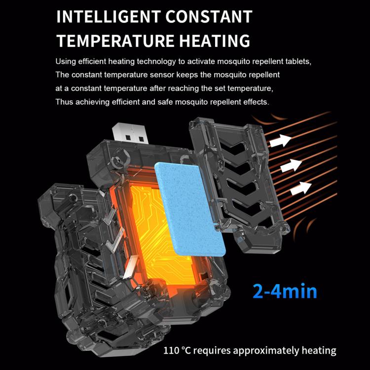 Transparent gray USB heated mosquito repellent device with heating indicators
