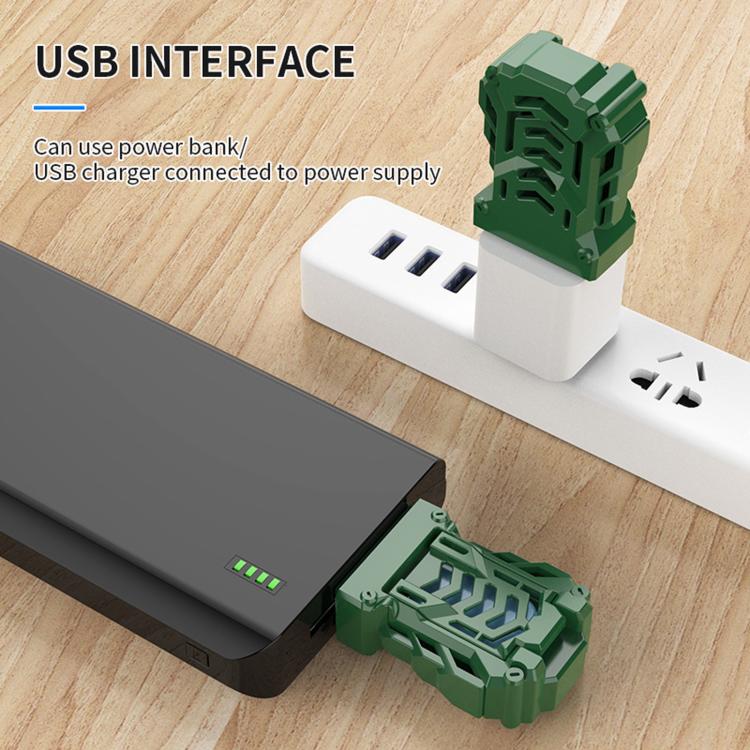 Green USB heated mosquito repellent device on a desk with USB connection