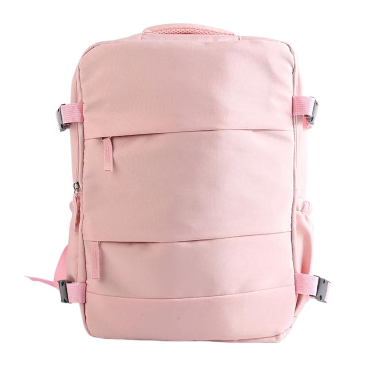 Pink outdoor travel backpack with front flap and adjustable shoulder straps