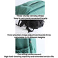 Green backpack with three carrying straps and height adjustment buckles