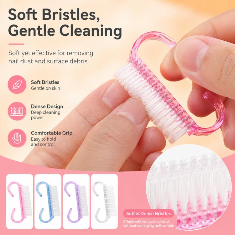 Pink glitter horn-handled nail brush with soft white bristles for gentle cleaning