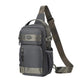 Grey sports chest bag with two front zip pockets and adjustable shoulder strap