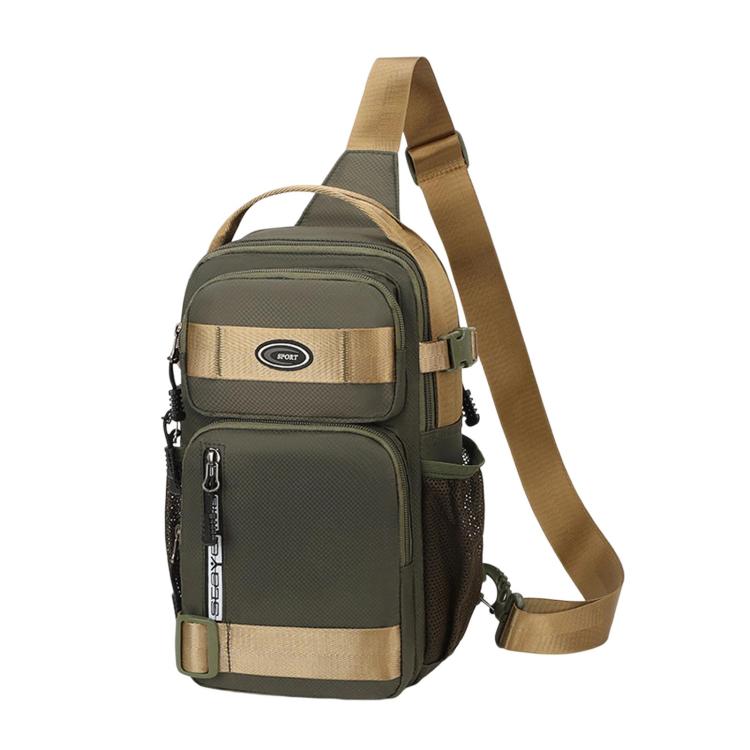 Green sports chest bag with front organizer pocket and adjustable shoulder strap