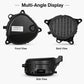Pedestrian warning speaker buzzer showing front, back, and side views, black housing