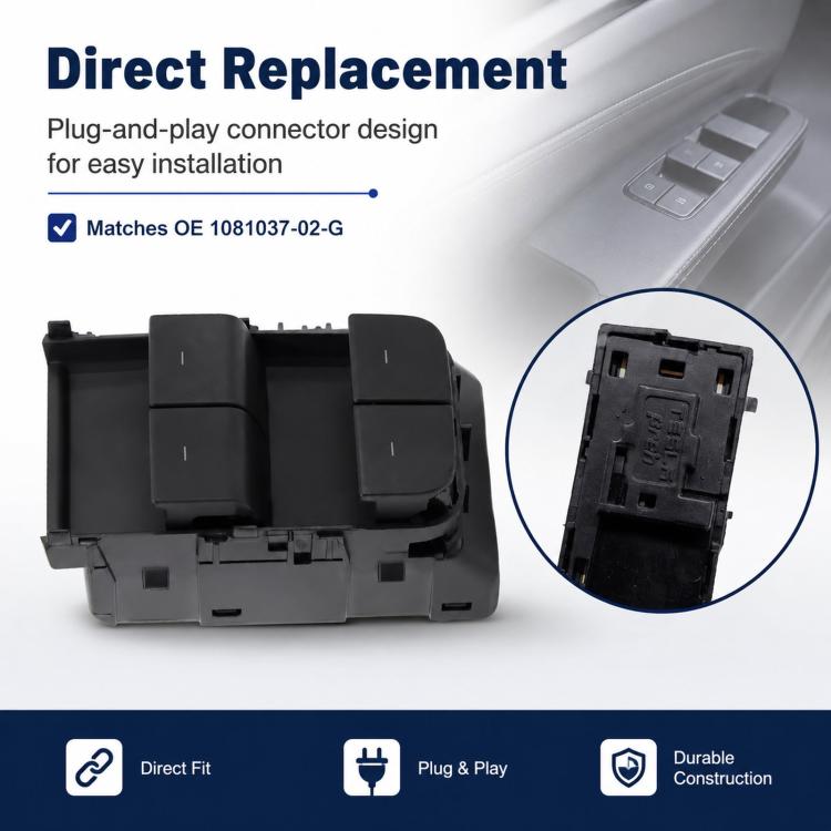 Driver window switch with plug connector, black molded housing and wiring