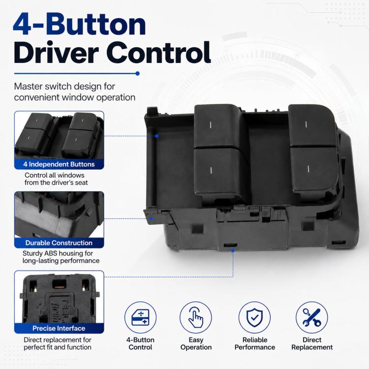 Black driver window switch with four independent buttons