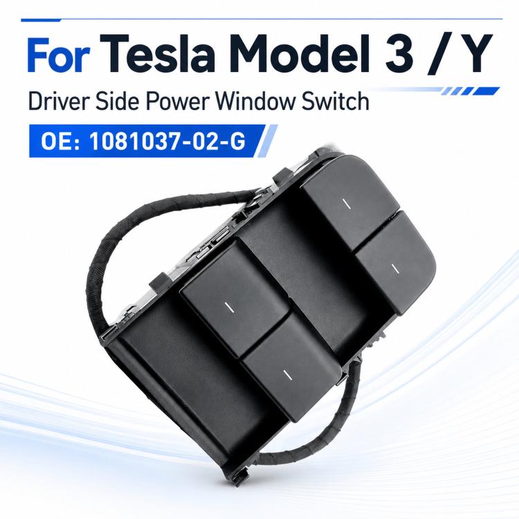 Driver side power window switch, black with wiring harness loop