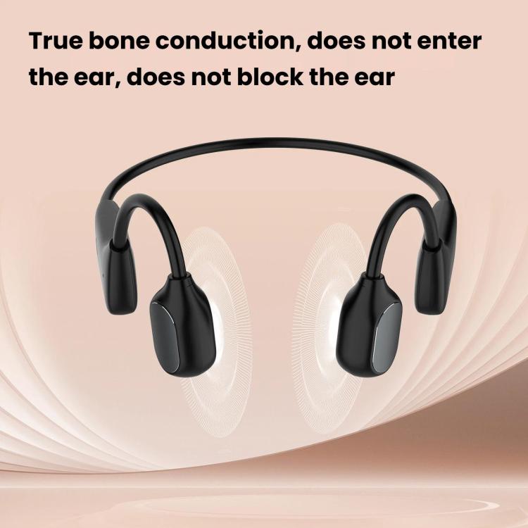 Black open-ear bone conduction hearing aid with two ear-hugging earpieces, open design.