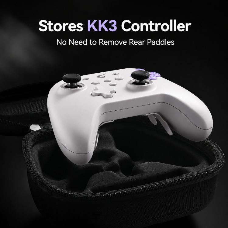 Hard-shell controller carrying case holding a game controller inside the molded interior