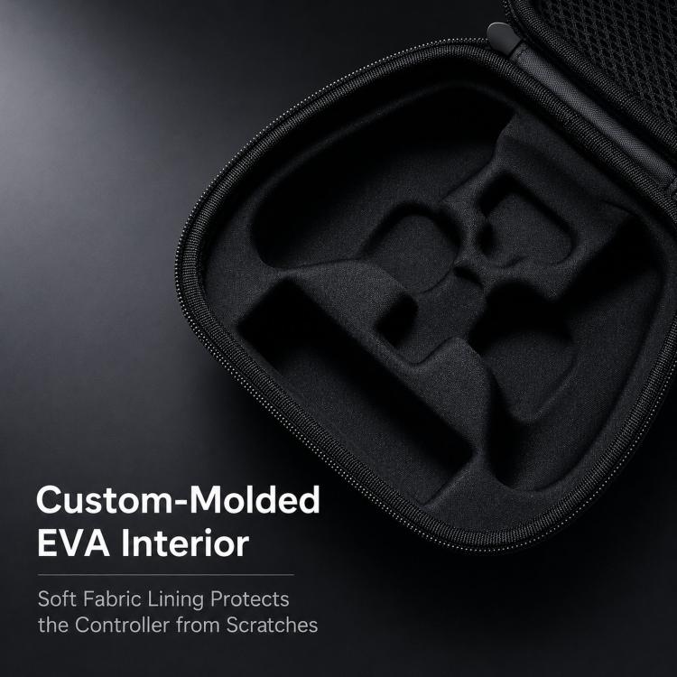 Hard-shell controller case interior with molded EVA padding and zipper opening
