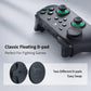 Wireless game controller, dark finish with green analog caps and floating D-pad