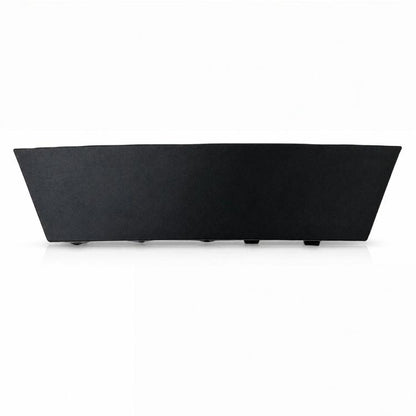 Matte black rear bumper cover panel with molded edges and center tabs