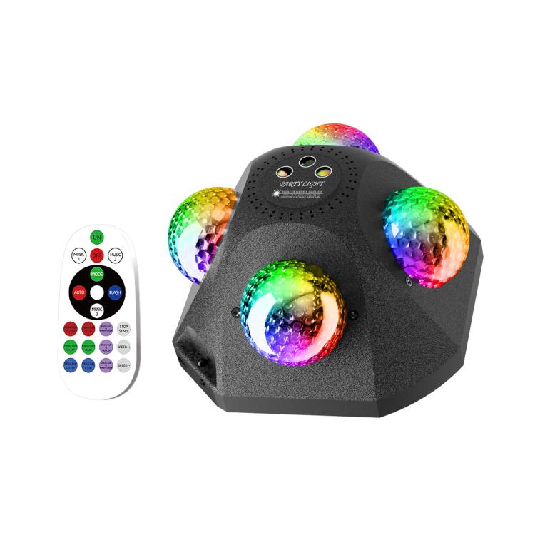 LED pyramid party light with three rainbow globe lenses and included remote control