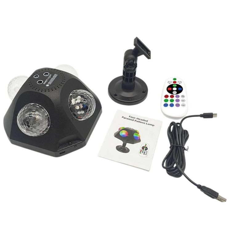 LED party light set with pyramid unit, second light head, remote, and power cable