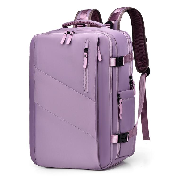 Purple business backpack with top handle, front zipper pocket, and adjustable shoulder straps