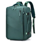 Dark green business backpack with top handle, front zipper pocket, and adjustable shoulder straps