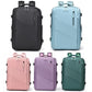 Business backpack color assortment: black, light blue, pink, purple, and green, front and side views