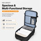 Expandable business backpack with open suitcase-style interior and laptop sleeve