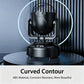 Black mini LED moving head light with glowing circular ring halo
