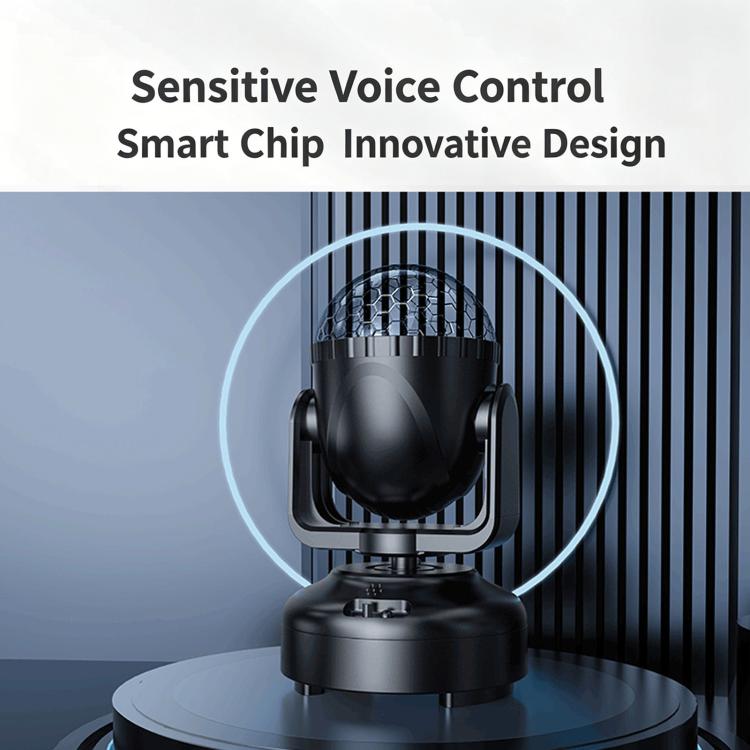Black mini LED moving head light, facing front with circular ring glow