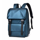 Minimalist waterproof men’s backpack in blue, front flap with buckle straps and shoulder straps
