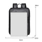 Minimalist waterproof men’s backpack in dark gray/black with size outline on front