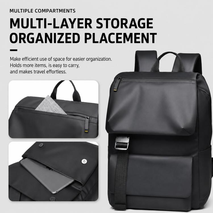 Minimalist waterproof men’s backpack with multi-compartment front and organized storage