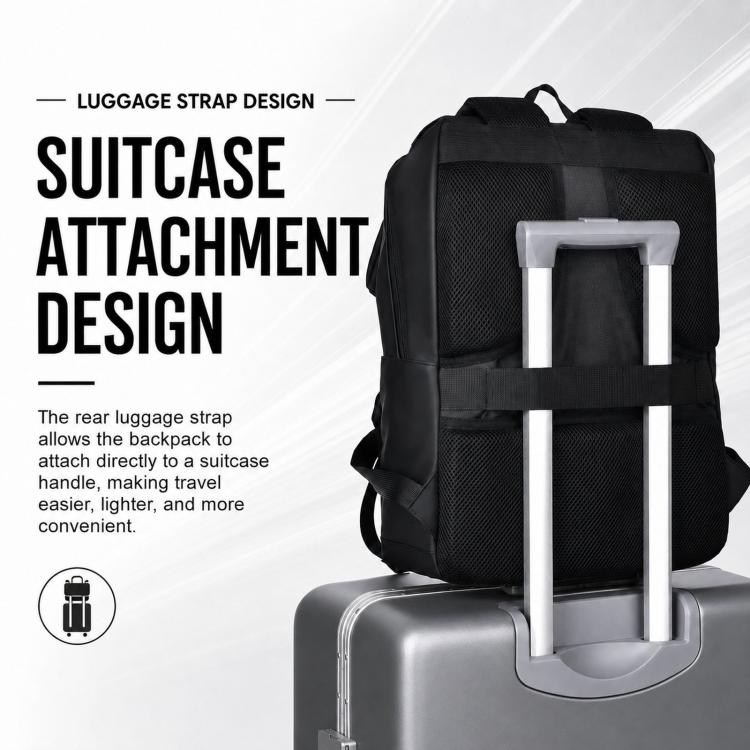 Minimalist waterproof men’s backpack with luggage strap attachment on the back