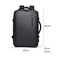 Black expandable laptop backpack with dimension view, top handle, and front zipper pocket