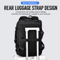 Black backpack with rear trolley strap for rolling luggage and top carry handle
