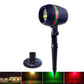 Round in-ground laser garden light with dark blue head, colored ring, and mounting base