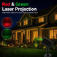 Black laser garden projector casting red and green light beams