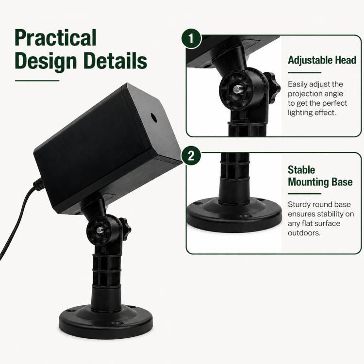 Adjustable-head black outdoor laser projector with stable round mounting base