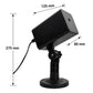Black outdoor laser projector on round base with labeled size dimensions