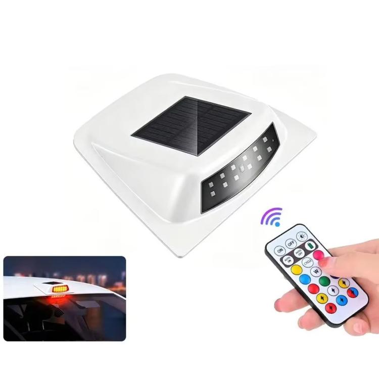 White solar roof LiDAR cover LED warning light with solar panel and multi-LED strip