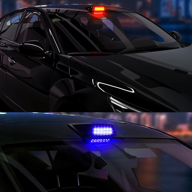 Black car roof solar LED warning light cover with red and blue LED bars