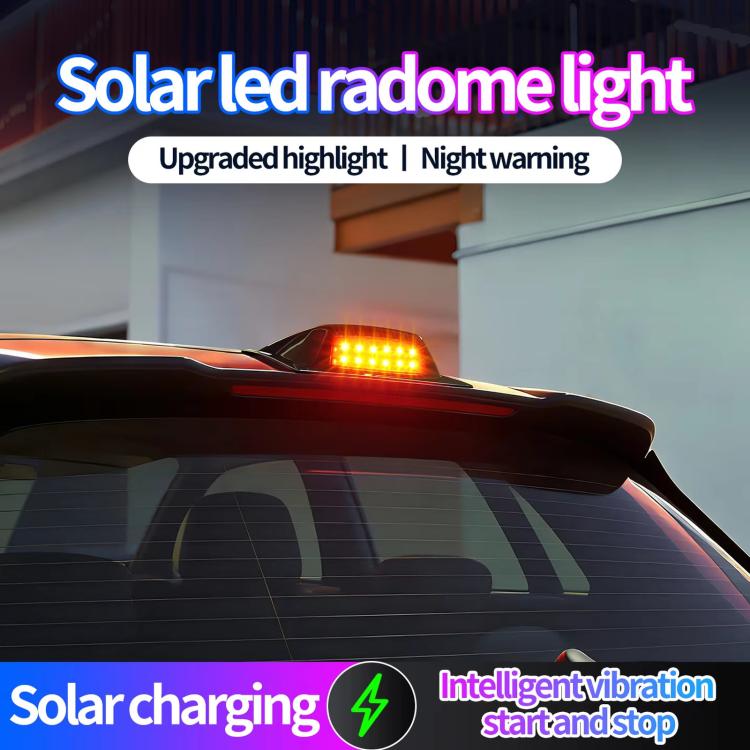 Solar roof LiDAR cover LED warning light with amber daytime glow and solar panel