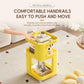 Yellow 3-tier rolling utility cart with handrails and wide top tray on wheels