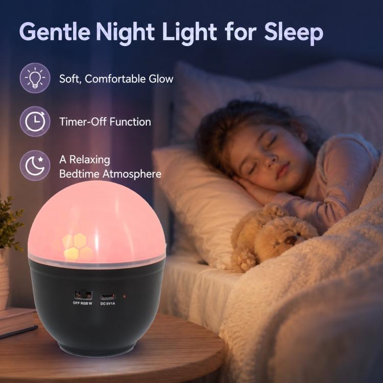 LED eye-caring night light on a bedside table with soft pink glow