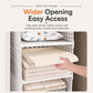White plastic hanging closet organizer with wide front opening for easy access