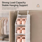 White plastic hanging closet organizer with sturdy hooks holding small items