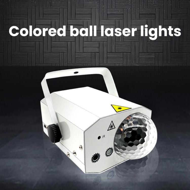 White LED laser light projector with carry handle and faceted disco ball lens