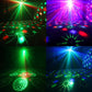 Black laser projector light casting multicolor starburst and circular patterns